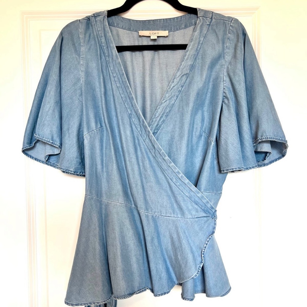 Loft Denim Blue Wrap Top